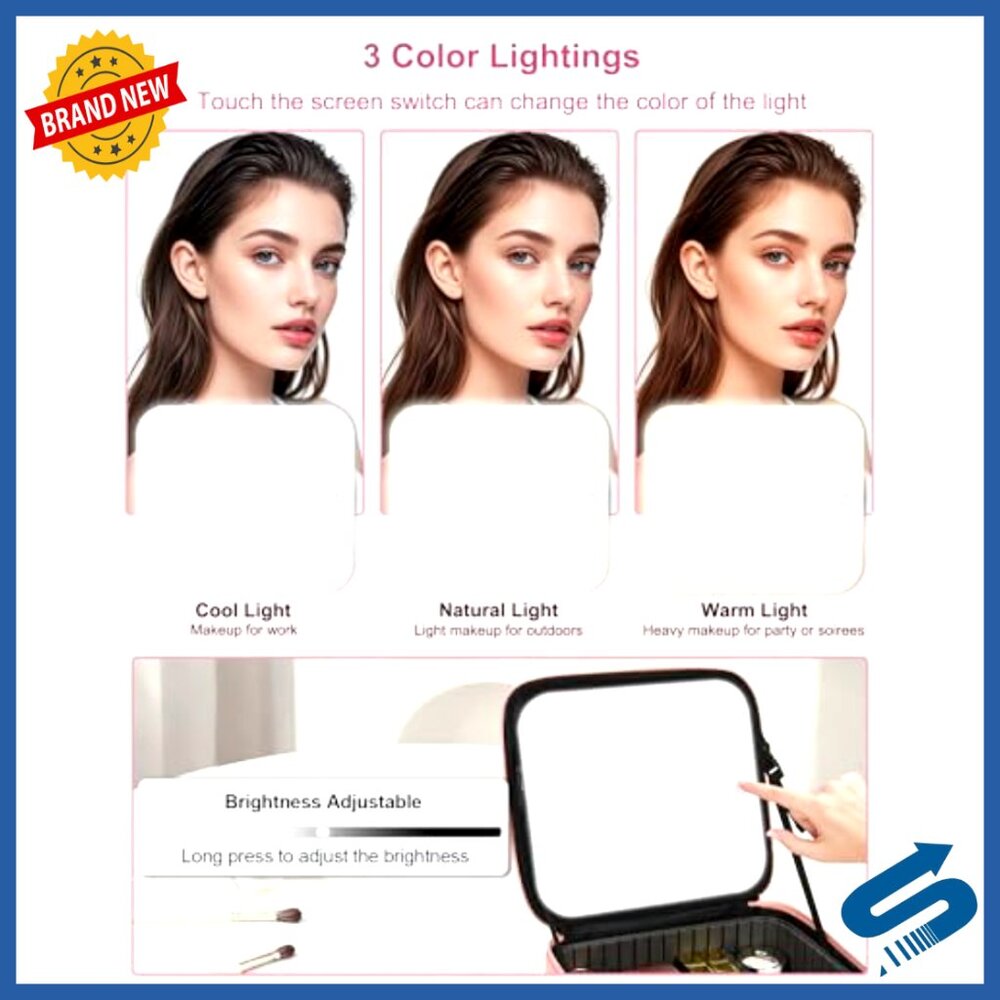 Personalized Initial Makeup Train Case with LED M… - image 3